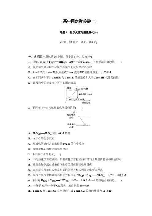 优化方案·高中同步测试卷·苏教化学选修4：高中同步测试卷(一) Word版含答案