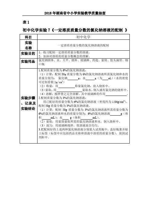 初中化学试题7一定溶质质量分数的氯化钠溶液的配制