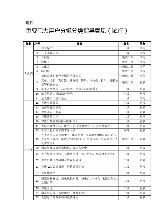 重要电力用户分级分类指导意见(试行)