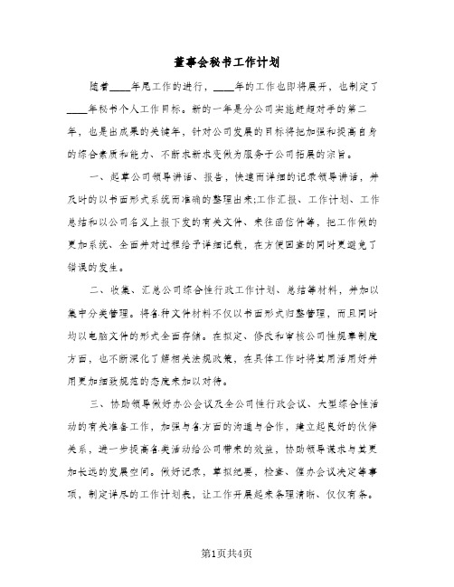 董事会秘书工作计划（2篇）