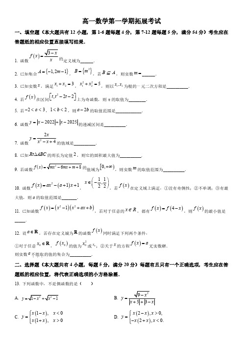 2022-2023学年上海市浦东复旦附中分校高一上学期期中考试数学试卷含详解