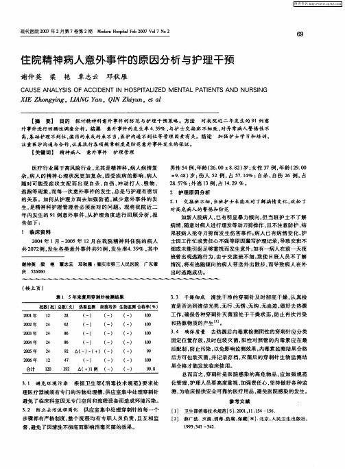 住院精神病人意外事件的原因分析与护理干预