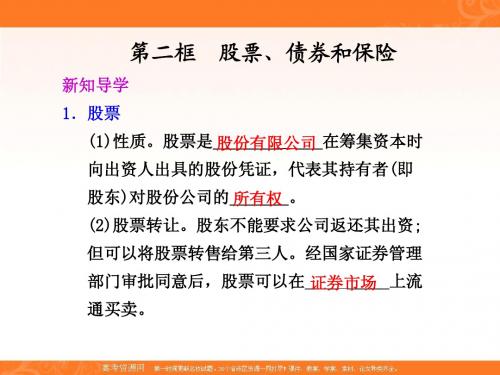 第六课《投资理财的选择》第二框  股票、债券和保险