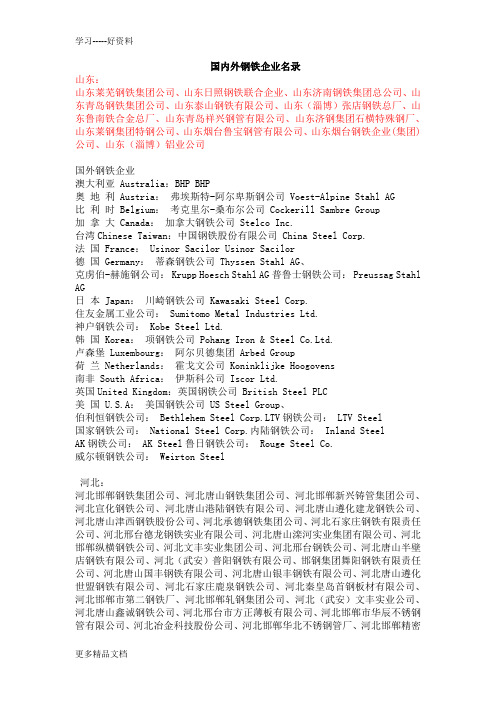 国内外钢铁企业大全说课材料