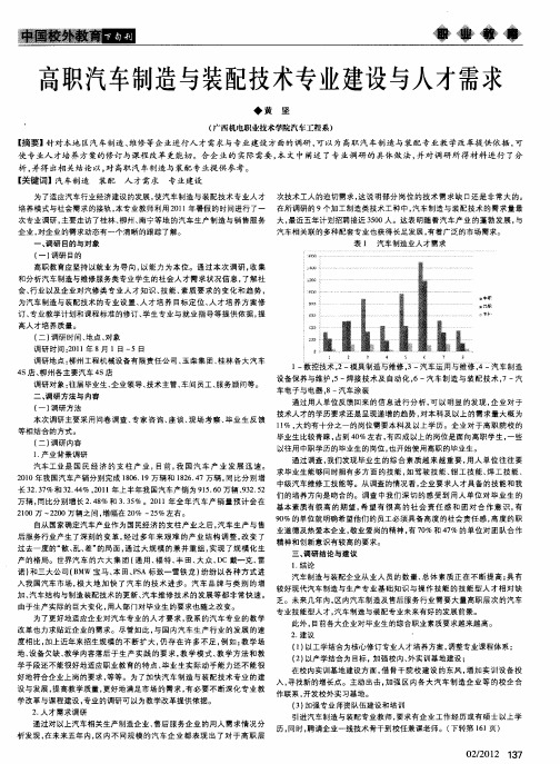 高职汽车制造与装配技术专业建设与人才需求