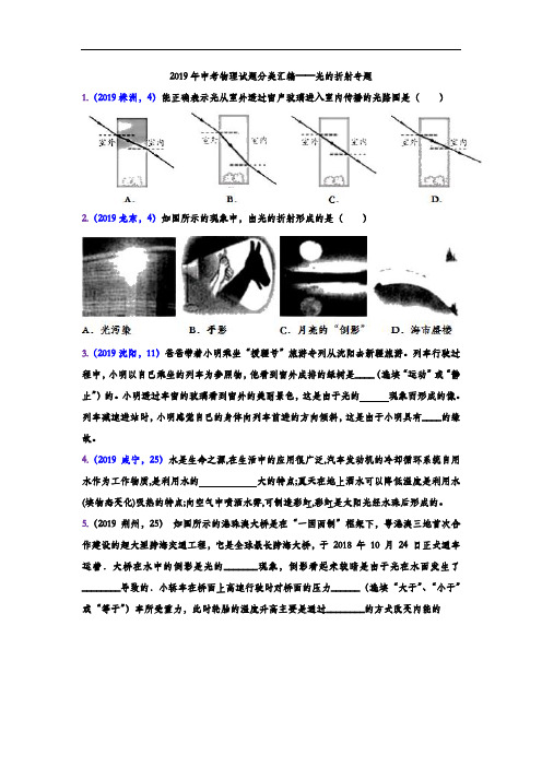2019年中考物理试题分类汇编——光的折射专题(word版含答案)