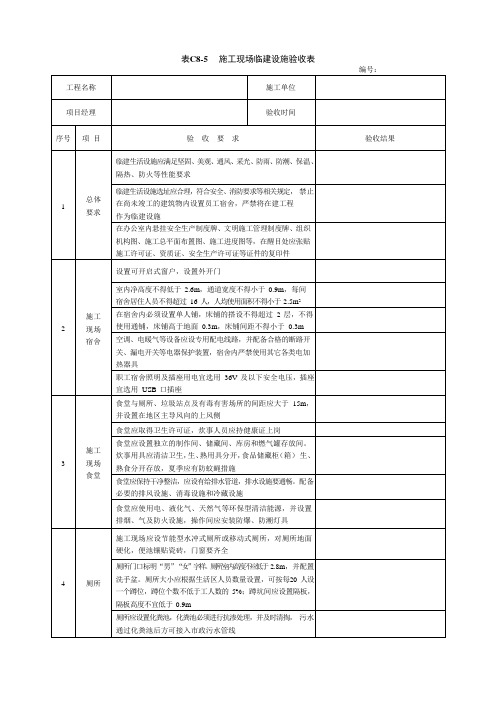 施工现场临建设施验收表-安全技术资料表格