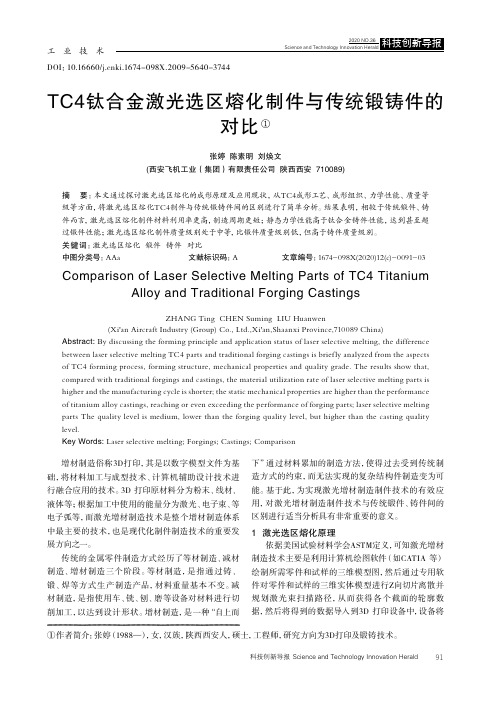 TC4钛合金激光选区熔化制件与传统锻铸件的对比