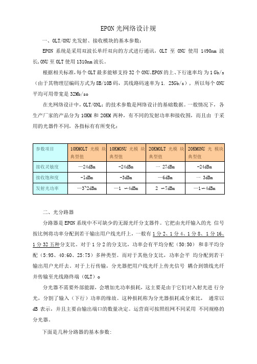 EPON光网络设计规范标准