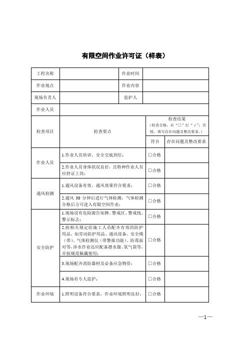 有限空间作业审批许可