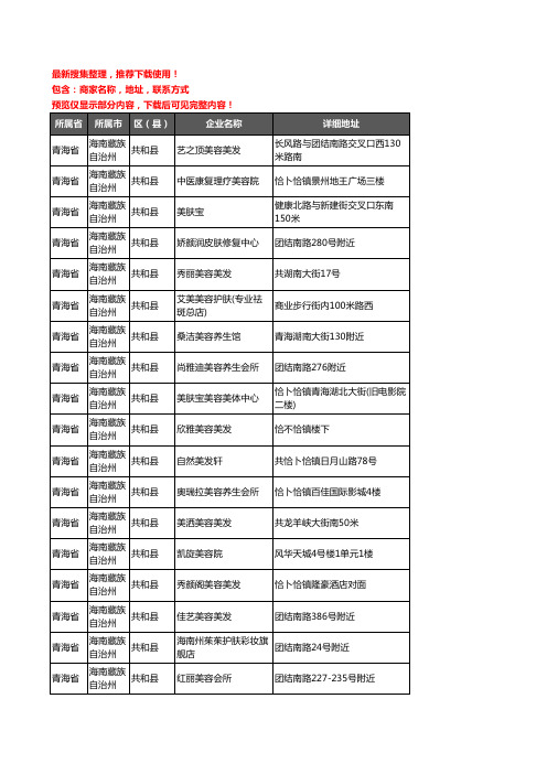 新版青海省海南藏族自治州共和县美容院企业公司商家户名录单联系方式地址大全18家