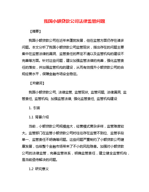 我国小额贷款公司法律监管问题