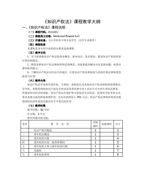 《知识产权法》课程教学大纲