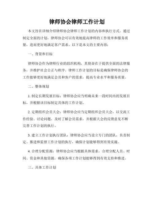 律师协会律师工作计划