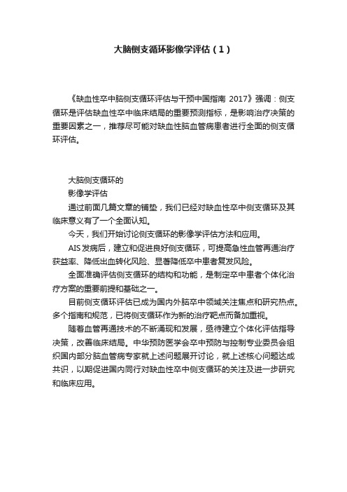 大脑侧支循环影像学评估（1）