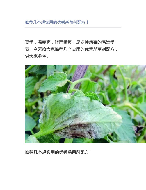 【农业】推荐几个超实用的优秀杀菌剂配方