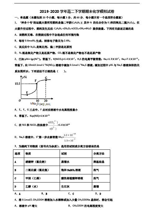 2019-2020学年广东省广州市高二化学下学期期末质量检测试题