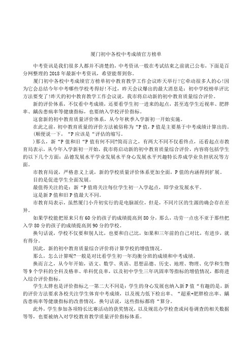 厦门初中各校中考成绩官方榜单