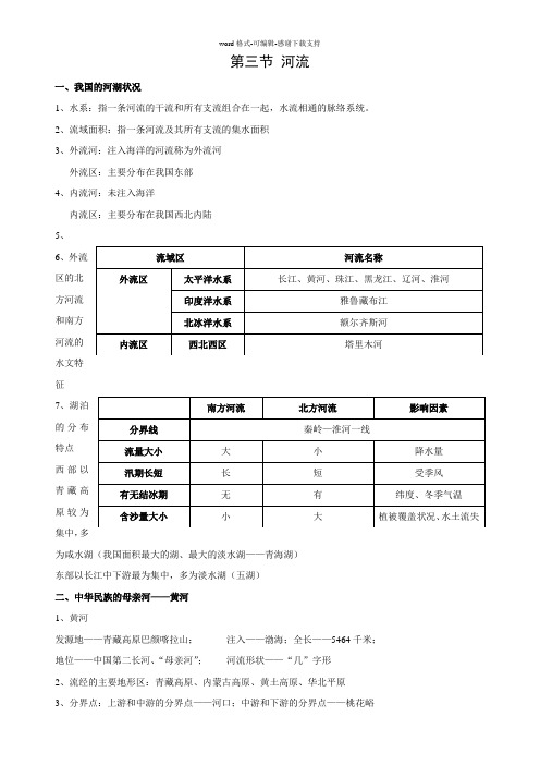 八年级地理上册第二章第三节河流知识点