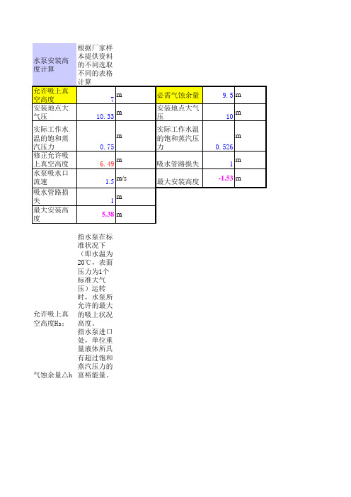 水泵允许吸上真空高度