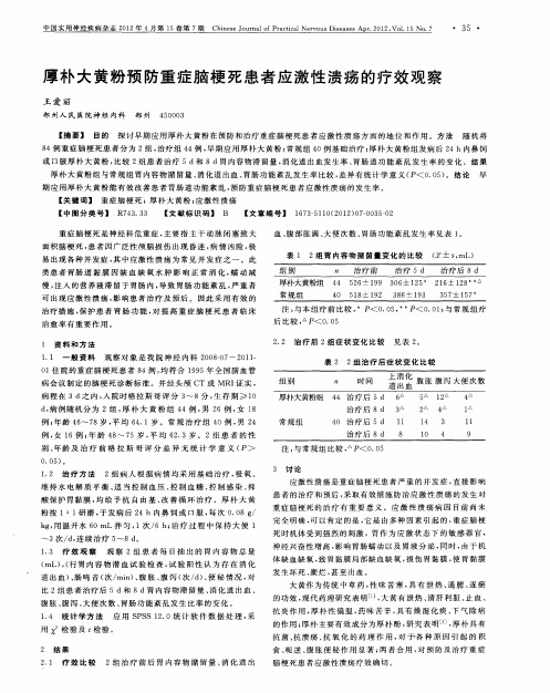 厚朴大黄粉预防重症脑梗死患者应激性溃疡的疗效观察