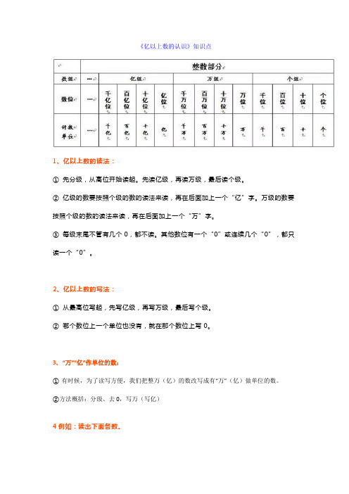 人教版四年级上册数学《亿以上数的认识》知识点汇总+练习题