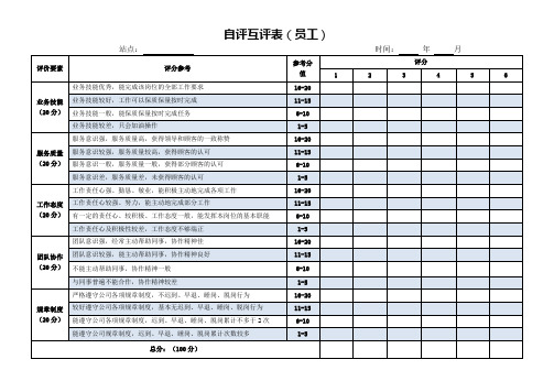 年度考核自评互评表