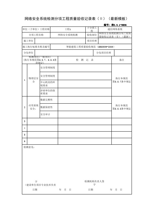 网络安全系统检测分项工程质量验收记录表(Ⅱ)(最新模板)