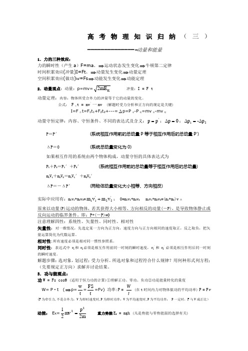 高中物理动量和能量知识点