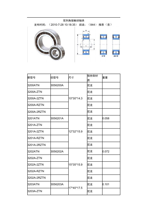 双列角接触球轴承型号规格大全