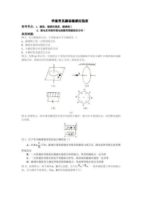 学案 常见磁场磁感应强度