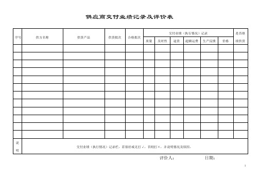 供方评价(供应商交付业绩记录及评价表)附供方评价、选择和重新评价准则