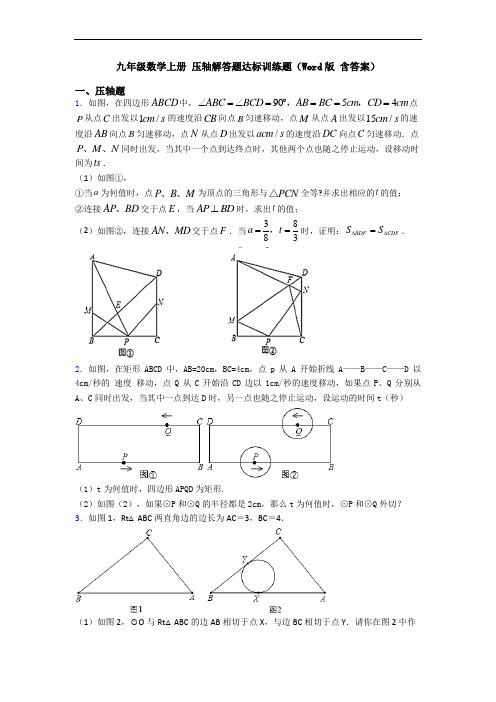 九年级数学上册 压轴解答题达标训练题(Word版 含答案)