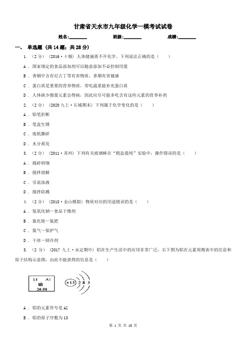 甘肃省天水市九年级化学一模考试试卷