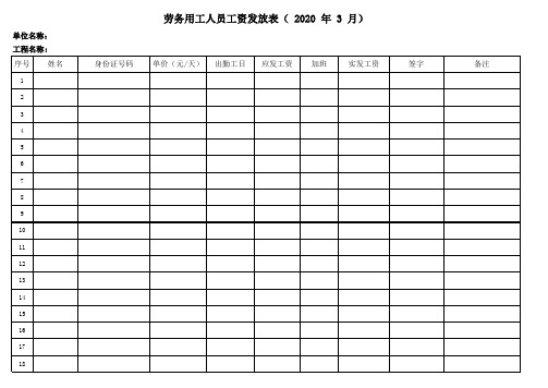 劳务用工人员工资发放表