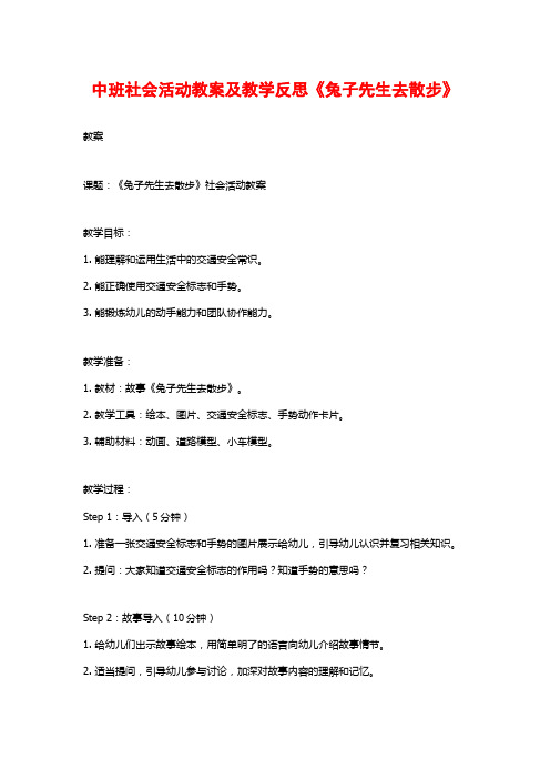 中班社会活动教案及教学反思《兔子先生去散步》