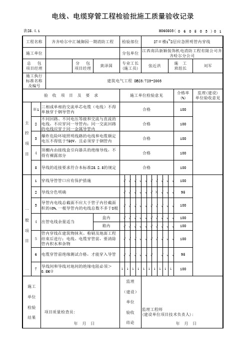 27#楼应急照明管内穿线检验批