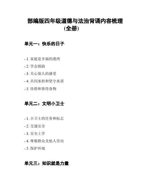 部编版四年级道德与法治背诵内容梳理(全册)