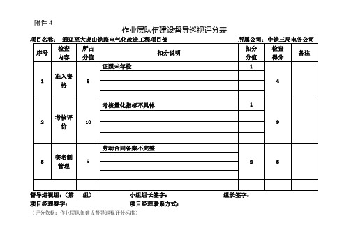 作业层队伍建设督导巡视评分表及评分标准(空表)