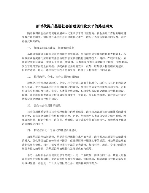 新时代提升基层社会治理现代化水平的路径研究