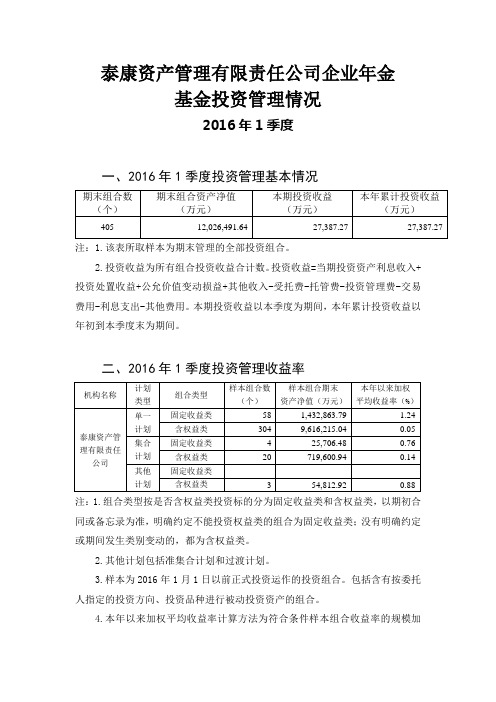 泰康资产2016年1季度