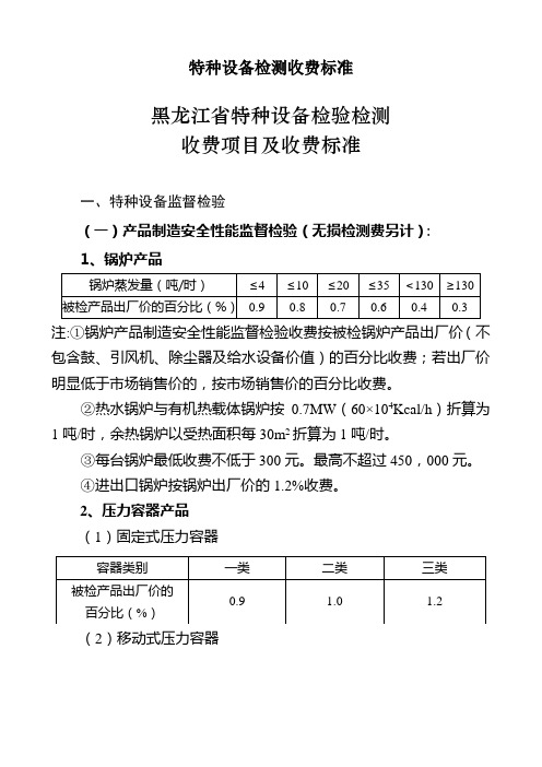 特种设备检测收费标准