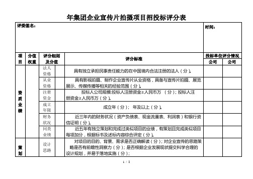 年集团企业宣传片拍摄项目招投标评分表