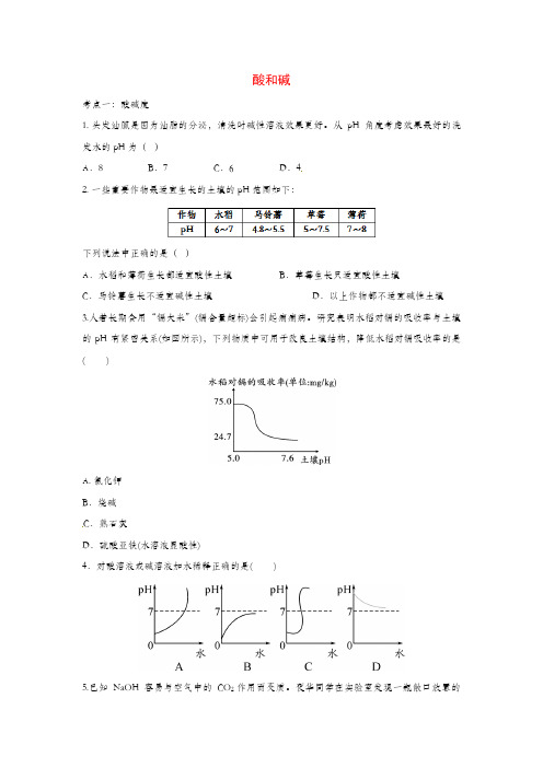 2020届九年级化学中考复习专项训练：酸和碱(含答案)(含答案)