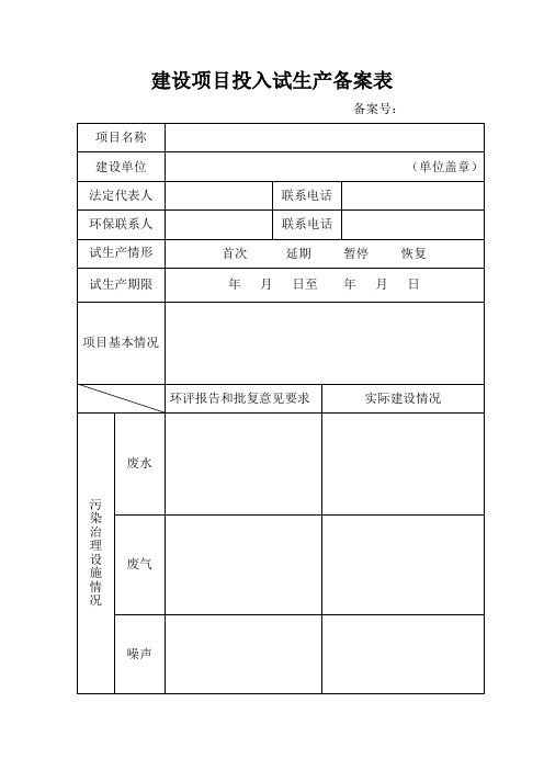 建设项目试生产备案表