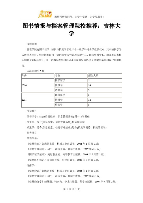 图书情报与档案管理院校推荐：吉林大学