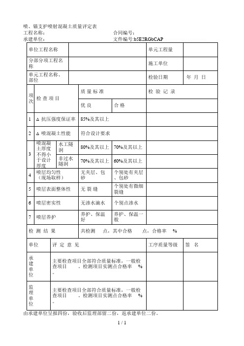 喷、锚支护喷射混凝土质量工序评定表