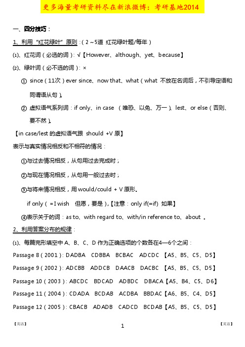 考研英语完型填空-红花绿叶考研技巧