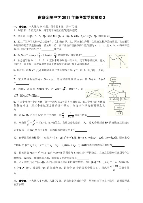 南京金陵中学2011届高考数学模拟预测试卷(2)