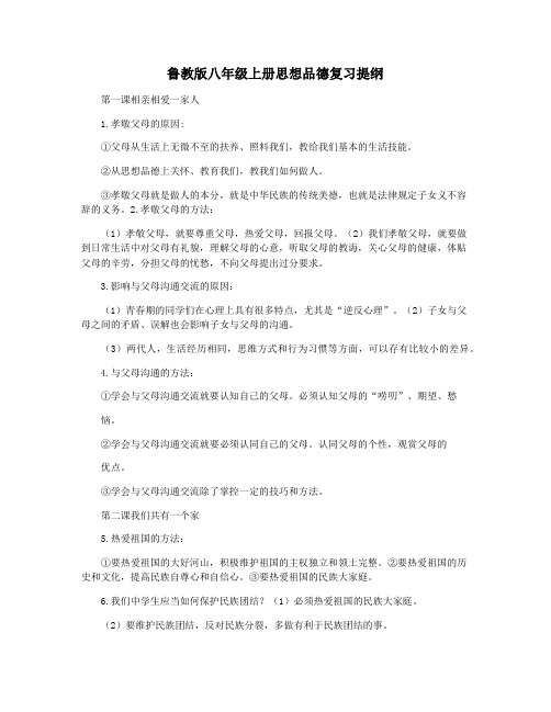 鲁教版八年级上册思想品德复习提纲